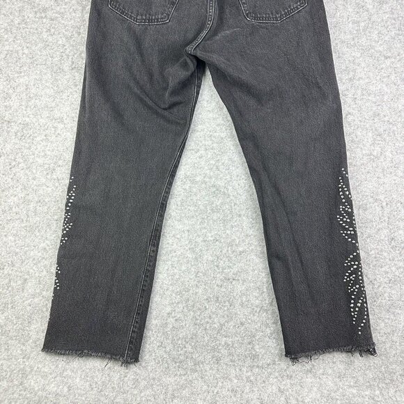 Levis Premium 501 Jeans Womens 29 Faded Black Distressed Studded Crop Big E Rock - Picture 8 of 16